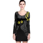 Black cat - Halloween Long Sleeve Velvet Bodycon Dress