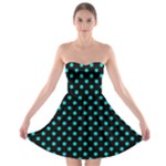 Polka Dots - Cyan on Black Strapless Bra Top Dress