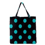 Polka Dots - Cyan on Black Grocery Tote Bag
