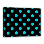 Polka Dots - Cyan on Black Canvas 16  x 12  (Stretched)