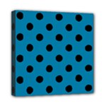 Polka Dots - Black on Cerulean Mini Canvas 8  x 8  (Stretched)