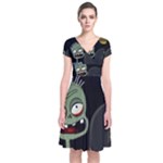 Halloween zombie on the cemetery Short Sleeve Front Wrap Dress