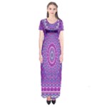 India Ornaments Mandala Pillar Blue Violet Short Sleeve Maxi Dress