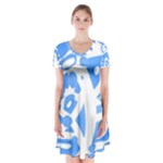 Blue summer design Short Sleeve V-neck Flare Dress
