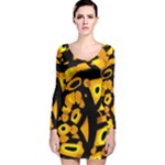 Yellow design Long Sleeve Velvet Bodycon Dress