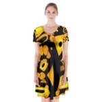 Yellow design Short Sleeve V-neck Flare Dress