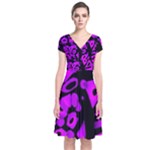 Purple design Short Sleeve Front Wrap Dress