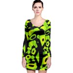 Green neon abstraction Long Sleeve Bodycon Dress