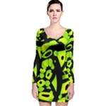 Green neon abstraction Long Sleeve Velvet Bodycon Dress