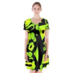 Green neon abstraction Short Sleeve V-neck Flare Dress