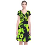 Green neon abstraction Short Sleeve Front Wrap Dress