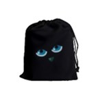 Halloween - black cat - blue eyes Drawstring Pouches (Large) 