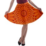 Lotus Fractal Flower Orange Yellow A-line Skater Skirt