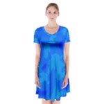 Simple blue Short Sleeve V-neck Flare Dress