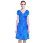 Simple blue Short Sleeve Front Wrap Dress