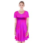Simple pink Short Sleeve V-neck Flare Dress