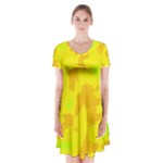 Simple yellow Short Sleeve V-neck Flare Dress