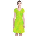Simple yellow and green Short Sleeve Front Wrap Dress