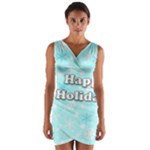 Happy holidays blue pattern Wrap Front Bodycon Dress