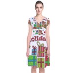 Happy Holidays - gifts and stars Short Sleeve Front Wrap Dress