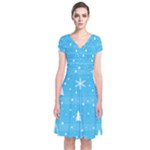 Blue Xmas Short Sleeve Front Wrap Dress