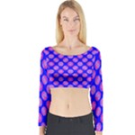 Bright Mod Pink Circles On Blue Long Sleeve Crop Top