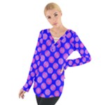 Bright Mod Pink Circles On Blue Women s Tie Up Tee