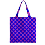 Bright Mod Pink Circles On Blue Zipper Grocery Tote Bag