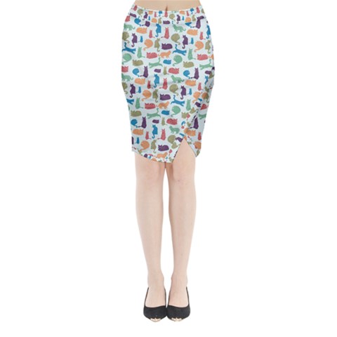 Blue Colorful Cats Silhouettes Pattern Midi Wrap Pencil Skirt from UrbanLoad.com