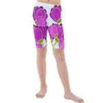Purple flowers Kids  Mid Length Swim Shorts