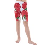 Red floral design Kids  Mid Length Swim Shorts