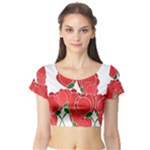 Red floral design Short Sleeve Crop Top (Tight Fit)