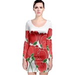 Red floral design Long Sleeve Bodycon Dress
