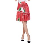 Red floral design A-Line Skirt
