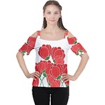 Red floral design Women s Cutout Shoulder Tee