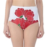Red floral design High-Waist Bikini Bottoms