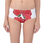 Red floral design Mid-Waist Bikini Bottoms