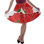 Red floral design A-line Skater Skirt