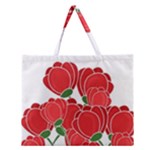 Red floral design Zipper Large Tote Bag