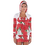 Red floral design Women s Long Sleeve Hooded T-shirt