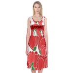 Red floral design Midi Sleeveless Dress