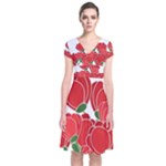 Red floral design Short Sleeve Front Wrap Dress