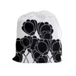 Black flowers Drawstring Pouches (Extra Large)