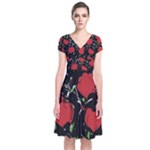 Red roses Short Sleeve Front Wrap Dress
