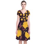 Yellow roses  Short Sleeve Front Wrap Dress