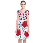 Red roses 2 Short Sleeve Front Wrap Dress
