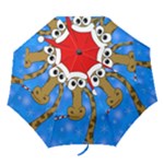 Xmas giraffe - blue Folding Umbrellas