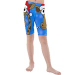 Xmas giraffe - blue Kids  Mid Length Swim Shorts