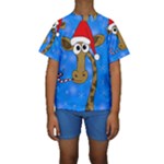 Xmas giraffe - blue Kids  Short Sleeve Swimwear