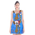 Xmas giraffe - blue Scoop Neck Skater Dress